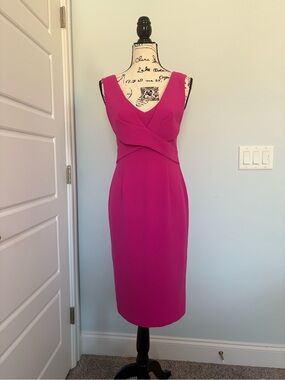 Fuchsia Sleeveless Sheath Dress with V-Neck